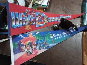 lot 17 image: 2-Disney Pennants, Avon Bottle, Coca Cola Yo Yo