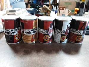 lot 19 image: 5 Of 6 Michael Jordan NBA Final Shots Unopened Cans Of Trading Cards