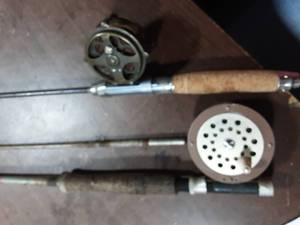lot 41 image: Metal Rod With Shakespeare Reel (Looks Brass) & Other 2-Piece Fly RodReel