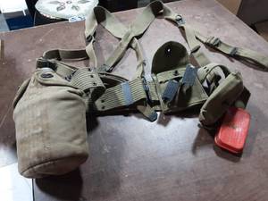 lot 44 image: Military Shoulder Belt Harness With Canteen First Aid & Other Pouches And Hooks