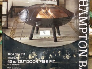 lot 18 image: Hampton Bay Windgate 40 in. Dia. Round Steel Wood Burning Fire Pit with Spark Guard Customer Return review pictures
