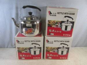 lot 14 image: (F-0) 3 Stainless Steel Kettles wit...