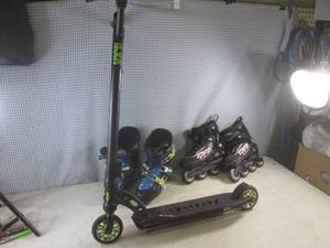 lot 73 image: (F-2) Scooter, Roller Blades and Sn...