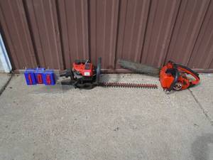 Homelite chainsaw & hedge trimmer. Both in working condition. As shown.