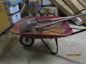 wheel barrow with 2 shovels and 1 w...