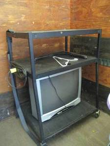 2 AV carts with power strips, a tub...