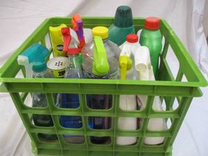 Tote filled with assorted cleaning ...