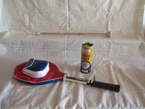 Vintage Wilson tennis raquet, balls...
