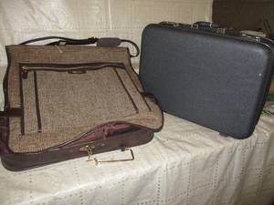 Tweed suitcase and a blue vintage s...