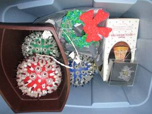 Tote of vintage Christmas ornaments...
