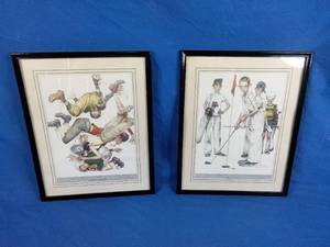 Set of 2 Norman Rockwell Framed Prints First Down and Missed 12x 15 Each