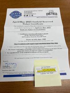 lot 40 image: Pair of St Paul Saints Baseball Game Tickets