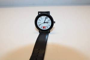 lot 52 image: Vintage Black Leather Band Wristwatch with MTV Logo