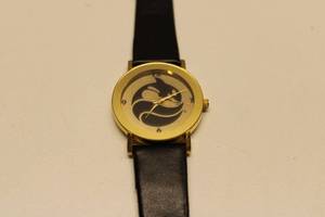 lot 55 image: Black Leather Band Gold Face Wristwatch