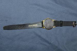 lot 142 image: Genuine Leather Band Gold-Tone Mens Quartz Watch