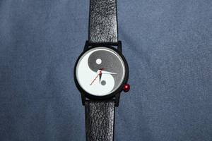 lot 204 image: Yin Yang Design Wristwatch with Black Leather Strap