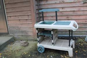 lot 103 image: Outdoor Garden Utility Cart with Tool Holders and Wheels