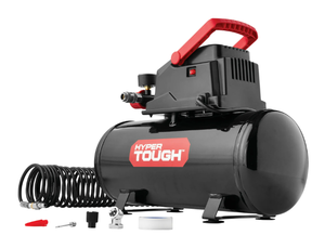lot 112 image: Hyper Tough 3 Gallon Oil-free Portable Air Compressor with Hose & Inflation Accessory Kit, 100 PSI