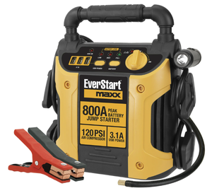 lot 423 image: Ever Start 800 Peak Amp Jump Starter w 120 PSI Compressor, pivoting LED light, 3X USB ports