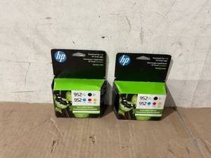 lot 216 image: LOT OF 2 HP 952XL952 High Yield Black and HP 952 CyanMagentaYellow Ink Cartridges