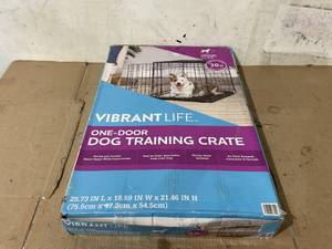 lot 235 image: Vibrant Life Single Door Folding Metal Wire Dog Crate with Divider and Tray