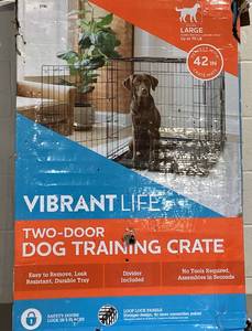 lot 417 image: Vibrant Life 42 Double-Door Folding Metal Wire Dog Crate