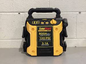 lot 424 image: Ever Start 800 Peak Amp Jump Starter w 120 PSI Compressor, pivoting LED light, 3X USB ports