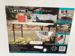 lot 528 image: Lifetime Fold-in-Half Adjustable Folding Table, 4 Foot
