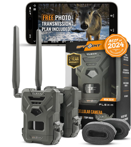 lot 553 image: 2PCS SPYPOINT Flex-M Pack Cellular Trail Cameras - Best Value in Hunting Accessories