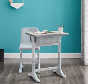 lot 542 image: Linon Simpson Childrens Adjustable Student Desk and Chair Set, Gray