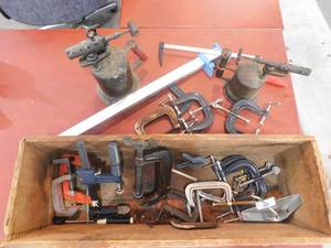 lot 50 image: Lot of c-clamps and old torches