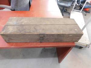lot 111 image: Antique Wood Box with hand Saw Lot