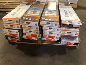 lot 14 image: Pallet with 20 cases of Lifeproof Sundance Canyon Hickory 22 MIL x 7.1 in. W x 48 in. L Click Lock Waterproof Luxury Vinyl Plank Flooring(19.05 sqftcase) some boxes are open may have a few damaged pieces customer return review pictures