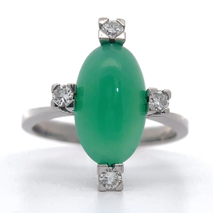lot 8 image: Striking 3.30 Carat Green Chalcedony & Four-Stone Diamond Ring in 18k White Gold VIDEO