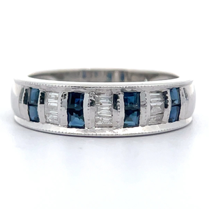 lot 9 image: Blue Sapphire & Diamond Channel Bar Ring in 14k White Gold VIDEO