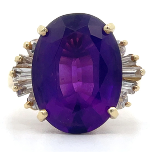 lot 10 image: 0.50 Carat Diamond & Amethyst Ballerina Estate Cocktail Ring in 14k Yellow Gold VIDEO
