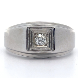 lot 15 image: Mens Diamond Solitaire Square Bezel Beveled Ring in 14k White Gold VIDEO