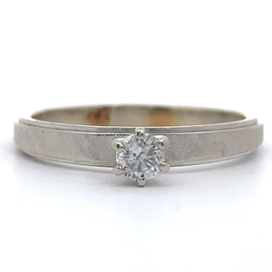 lot 25 image: Solitaire Diamond 6-Prong Ring in Textured & Bright Shine 14k White Gold VIDEO