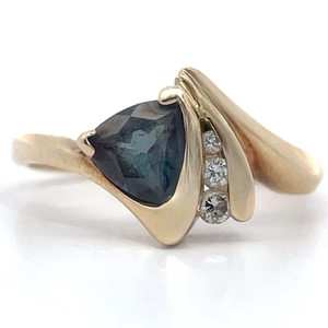 lot 41 image: London Blue Topaz & Diamond Channel Scalloped Ring in 14k Yellow Gold