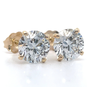 lot 1 image: 3.06 Carat Diamond Round Brilliant Cut Classic Solitaire Stud Earrings in 14k Yellow Gold VIDEO