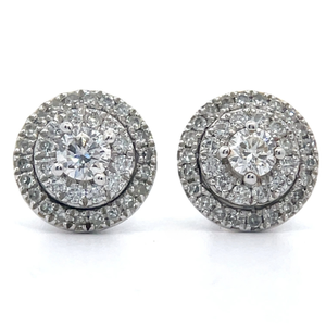 lot 22 image: 1 Carat Diamond Round Halo Cluster Stud Earrings in White Gold VIDEO
