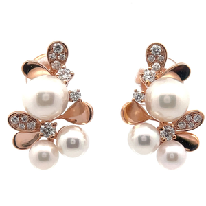 lot 43 image: Stauer Pearl & Diamond Cluster Earrings in 14k Rose Gold VIDEO