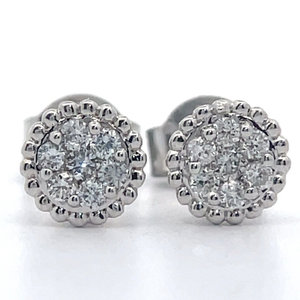 lot 49 image: 0.20 Carat Diamond Pav Round Milgrain Stud Earrings VIDEO