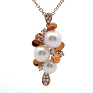 lot 42 image: Stauer Pearl & Diamond Cluster Pendant Necklace in 14k Rose Gold