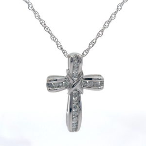 lot 45 image: Classic 0.25 Carat Diamond Ribbon Cross Pendant Necklace