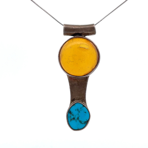 lot 54 image: Artisan Navajo Baltic Amber & Turquoise Slide Pendant