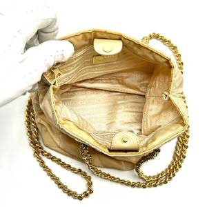 lot 10C image: Prada Beige Tessuto Nylon Quilted Chain Shoulder Bag - Authentic $900 Retail