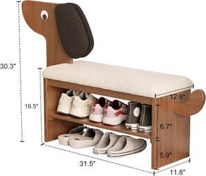 lot 20 image: Kaslandi Puppy-Design Shoe Rack Bench with Cushion