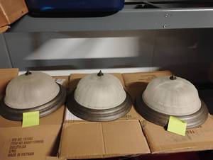 lot 20 image: 7 FLUSH MOUNT COPPER TONE LIGHT FIXTURES