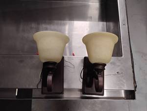 lot 22 image: 4 FLUSH MOUNT COPPER TONE LIGHT FIXTURES